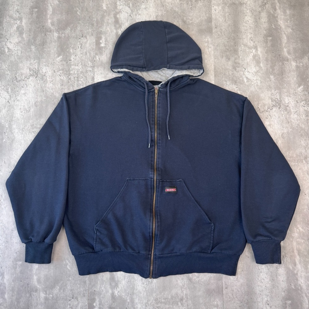 Vintage Dickies Thermal Hoodie Mens Medium Black Full Zip Up Waffle Work Skater